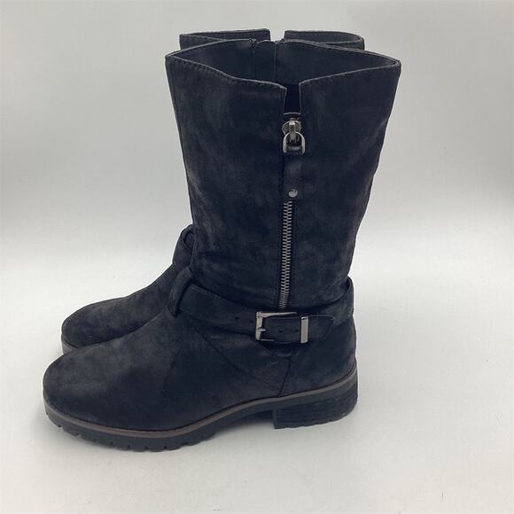 Crown Vintage Women's Black Mid-Calf Boots Size 8M Zip Buckle Detail - Picture 3 of 9